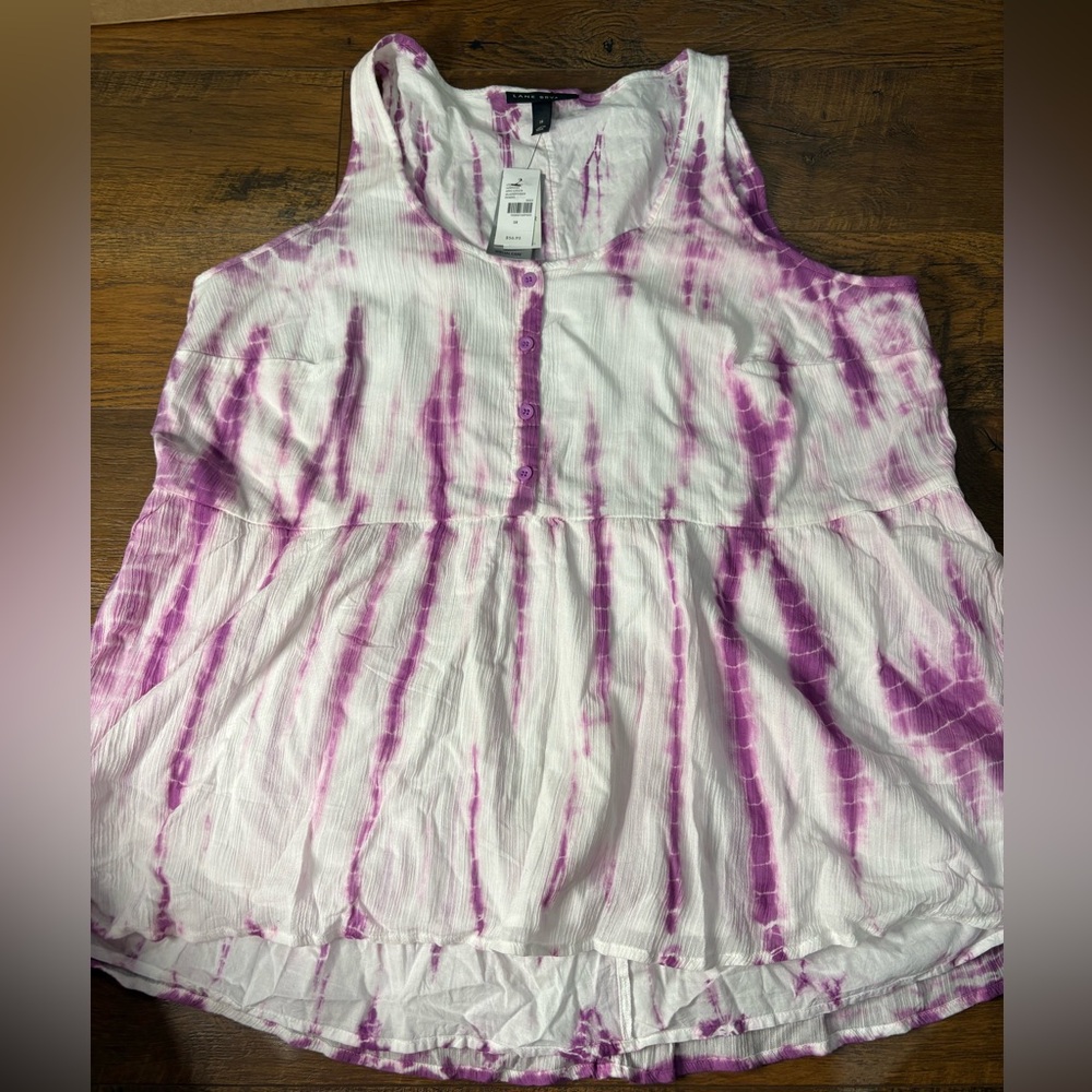 Lane Bryant size 18 Purple Tie-Dye Sleeveless babydoll Top buttons nwt